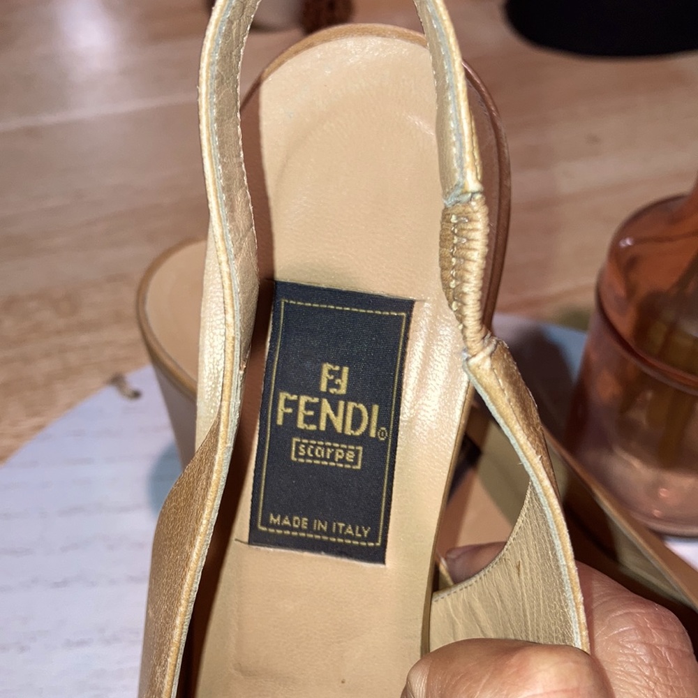 FENDI FF logo slingback sandals, open toe pumps with block heel. Size 38 - Picture 2 of 8